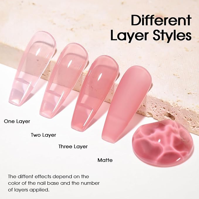 Beautpal Jelly Nude Pink Gel Nail Polish of 6 Colors Translucent Milky White Nude Sheer Gel Polish Kit for Salon Manicure and Nail Art DIY at Home 8ml