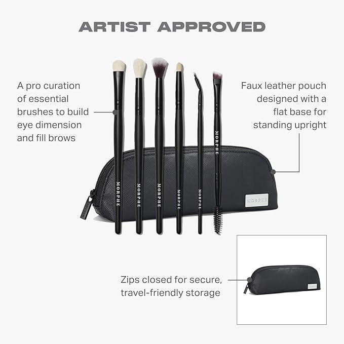 Morphe Eye Stunners Brush Set - 6 Piece Eyeshadow Brush Set - Lining, Blending & Angled Eyeshadow Brushes - Made with Natural & Synthetic Bristles and Includes Makeup Brush Case (6 Count)-VivaGrace Women