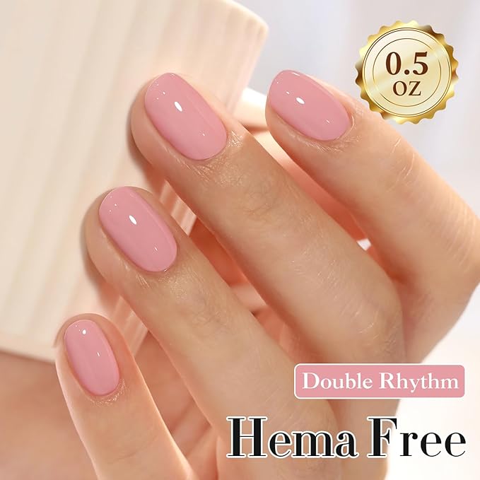 Double Rhythm 0.50 OZ Gel Polish Hema Free Same Color Same Bottle Golden Round Translucent Neutral Natural Milky 15 ML Jelly UV Polish Art DIY at Home (Cream Pink-C1116)