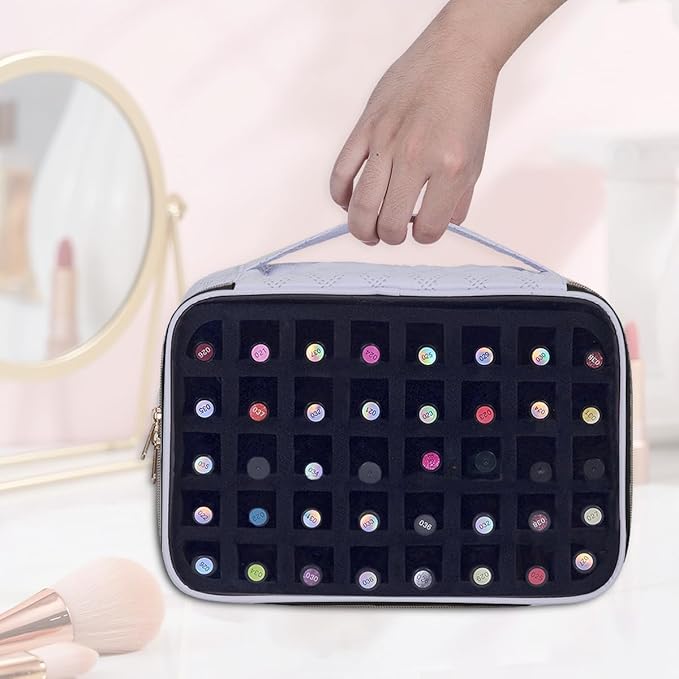 Nail Polish Bag organizer-Holds 40 bottles(15ml-0.5fl.oz),Nail Polish Carrying Case Clear Multifunctional Cosmetic Travel Cases Makeup Bags Gray