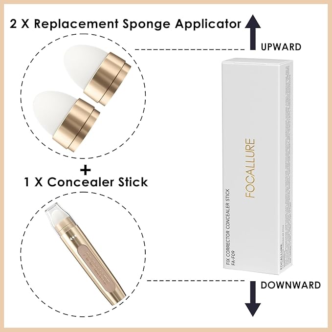FOCALLURE FIX CORRECTOR Concealer Stick, Full Coverage Concealer Makeup, Color Corrector for Dark Circles, Including Replaceable Applicator, YL04 CAFE-VivaGrace Women