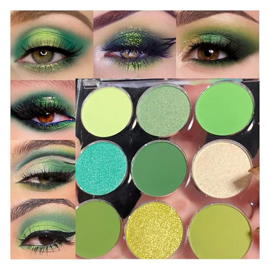 9 Colors Shimmer Matte Green Eyeshadow Palette. Highly Pigmented Light Green Eyeshadow Dark Green Eye shadow Paleta.Blendability Shiny Matte Green Makeup Powder Palet.paleta de sombras de ojos verdes-VivaGrace Women