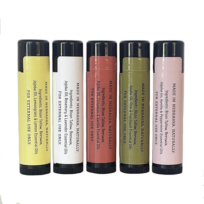 Pure Bison Tallow Lip Balm Set (5 pack) - Moisturizing, Non-Habit Forming, Soothes Chapped Lips, Hydrating-VivaGrace Women