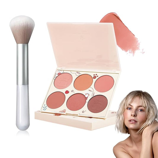 6 Colors Blush Palette,Matte Contour Makeup Blush for Cheeks,Waterproofing Highly Pigmented Face Cheek Blusher with Make Up Brush A3-VivaGrace Women