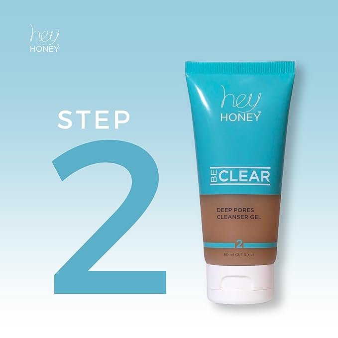 Hey Honey Skincare Be Clear - Acne Control Deep Pores Cleansing Gel | Propolis, Green Tea Oil, Camellia | Exfoliates, Unclogs Pores, Balances Oil Production | Fast Acting & Long Lasting | 2.7 Oz