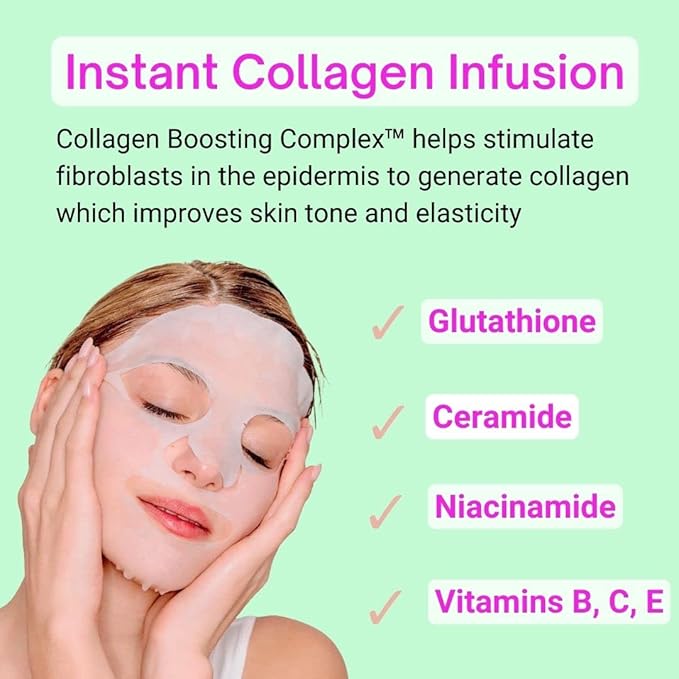 Anti-Wrinkle Face Masks (10-Pack) Korean Skincare Infused with Collagen, Green Tea, Glutathione, Niacinamide & Ceramide - Hydrating Solution for Smooth, Youthful Skin