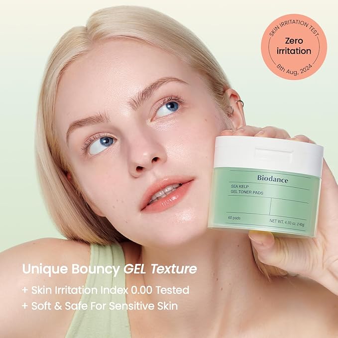 Biodance Sea Kelp Gel Toner Pads, Calming & Soothing for Sensitive Skin, Oil & Sebum Control, Blemish Care, Gentle Exfoliating Toner Pads, Korean Skincareㅣ4.93 fl.oz.(140g)*60Pads-VivaGrace Women