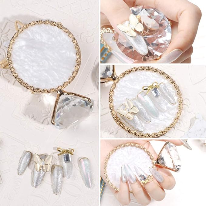 Golden Edge Resin Nail Art Palettes with Diamond Base Nail Mixing Palette Polish Color Mixing Plate Nail Holder Display Cosmetic Makeup Palette Tray Accessories-VivaGrace Women