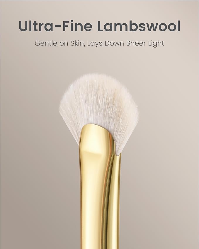 Desert Oak Series Mini Fan Brush - Ultra-Fine Goat Hair for Precision Highlighting, Flat Fan Shape Targets Cheekbones/Nose Bridge, Ebana Bubinga Handle & Brass Ferrule (CM 166)-VivaGrace Women