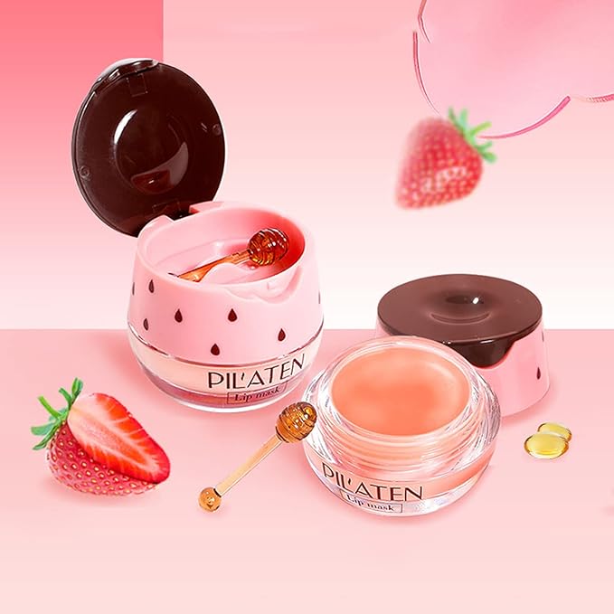 2PCS Bee Lip Balm Lip Balm Honey Pot, Strawberry Sleeping Lip Mask,Moisturizing Lip Balm with Stick,Hydrating & Prevention Dry and Cracked Lip Scrubs Exfoliator Lip Care Products(Strawberry)-VivaGrace Women