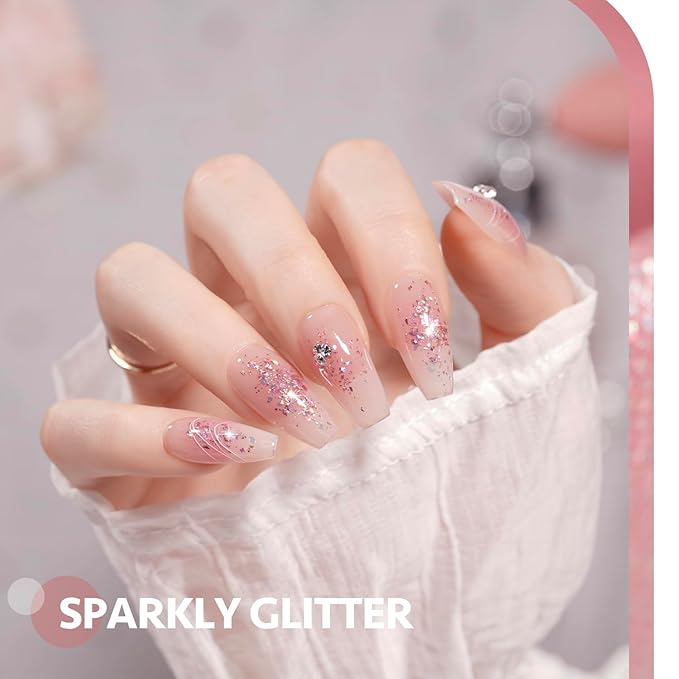 GAOY Glitter Gel Nail Polish, 16ml Pink Sparkly Gel Polish, Diamond Shiny UV Gel for Nail Art, Soak Off Nail Polish Home DIY, 2083 Phantasm Pink