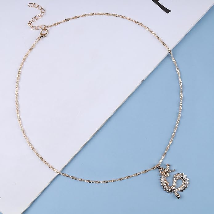Vintage Dragon Pendant Necklace Punk Dragon Necklace Ancient Dragon Choker Necklace Gold Flying Dragon Necklace Jewelry for Women-VivaGrace Women