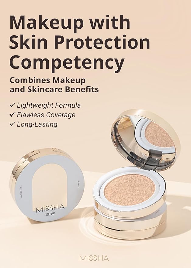 MISSHA Glow Cushion No.21 Light Beige for Bright Skin Radiant & Moisturizing Skin with Buildable Coverage-VivaGrace Women