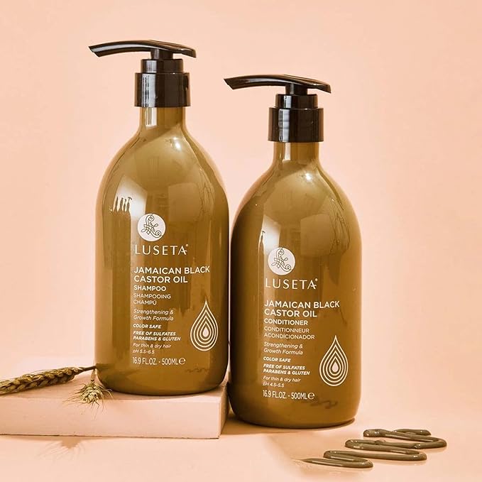 Luseta Castor Oil Shampoo and Conditioner Set Strengthen and Cleanse Thin Hair Restore Damaged Hair Sulfate Free for Men & Women 16.9oz*2-VivaGrace Women