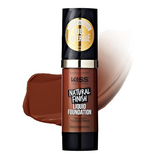 Kiss New York Professional Liquid Foundation - Lightweight and Hydrating Formula, Natural Finish, Control Shine, Cover Pores, Medium to Full Coverage, Green Tea Extract (Chestnut)-VivaGrace Women