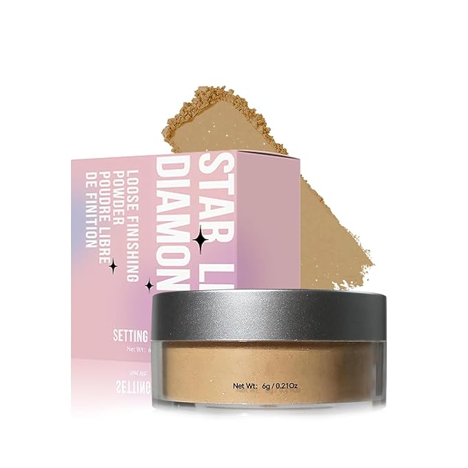Loose Face Powder Setting Powder, Shimmer Glitter Loose Powder, Matte Finishing Powder Shine, Waterproof, Oil Control, Lightweight Face Powder Makeup for All Skin Tones (Dark Complexion Shimmer)-VivaGrace Women