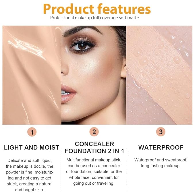 2 Pack Liquid Foundation Cream with Foundation Brush for Face Makeup,Durable Full Coverage Matte Concealer Make Up,Oil Control & Waterproof Base Primer -1 Fl.Oz (#02)-VivaGrace Women