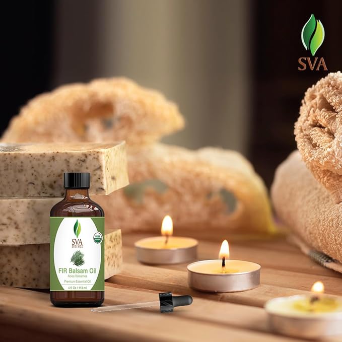 SVA Fir Balsam Essential Oil Organic – 4 Fl Oz – 100% Natural Organic Fir Oil - for Diffuser, Hair Care, Face, Skin Care, Aromatherapy, Scalp and Body Massage, Soap and Candle Making – with Dropper-VivaGrace Women