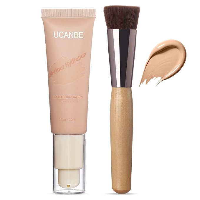 UCANBE Matte Liquid Foundation with Brush, Serum Foundation Face Makeup with Hyaluronic Acid, Medium to Full Coverage Waterproof Oil Control Longwear, for Mature Skin, Classic Ivory, 1 fl. oz.-VivaGrace Women