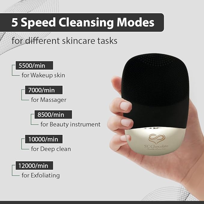 Facial Cleansing Brush | 3-in-1 Electric Face Scrubber | USB Rechargeable Face Cleansing Brush | IPX7 Waterproof | Blackhead Remover | Deep Cleansing & Exfoliating (Black)-VivaGrace Women
