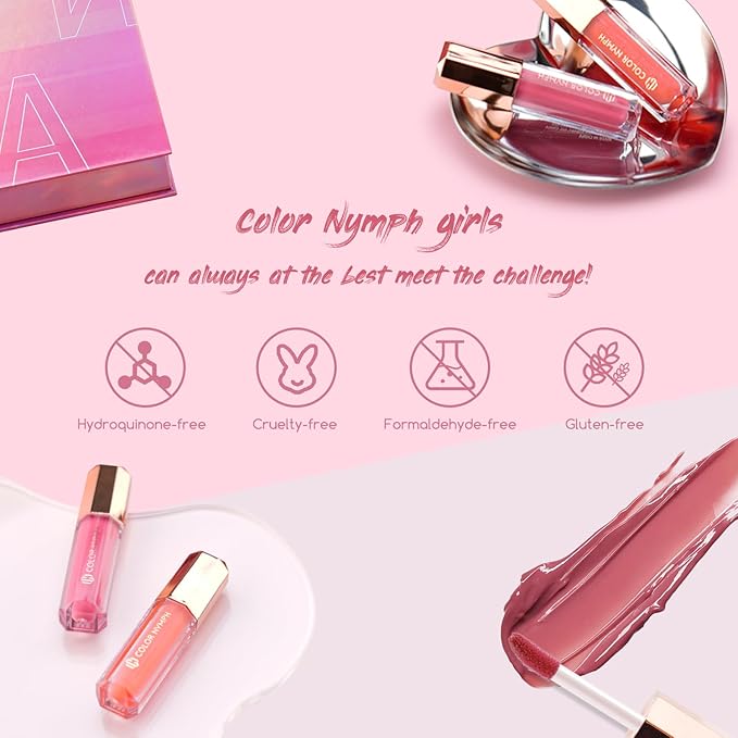 Color Nymph 16 PCS Lip Glosses Collection, Shimmery Lip Glosses for Women and Girls, Long Lasting Color Lip Gloss Set with Rich Varied Colors (Iridescent Pink)-VivaGrace Women