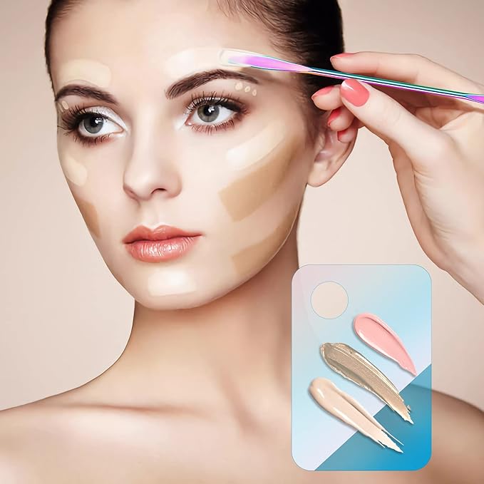 Makeup Spatula Korean Set, Senbos Professional Acrylic Makeup Palette with 2 Pcs Spatula Tool, Tray Apply for Foundation Eye Shadow Lipsticks Nail Art Pigment Blending Set with Leather Covers-VivaGrace Women