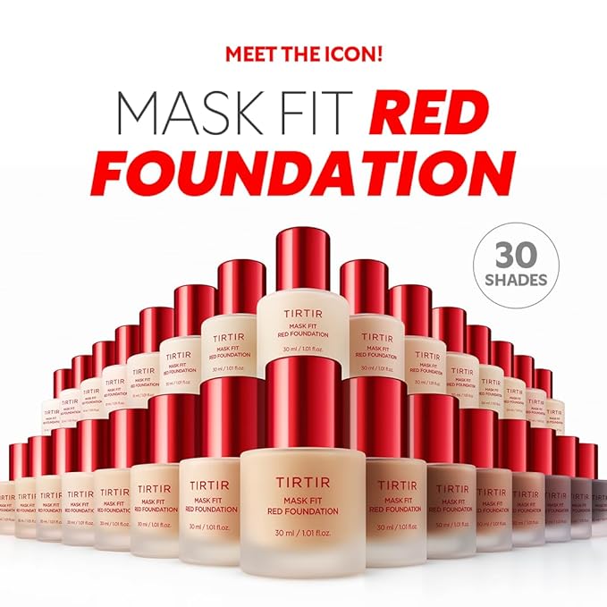 TIRTIR Mask Fit Red FoundationㅣLong Lasting Flawless Coverage, Energy Essence, Lightweight, Hydrating, Pore-Blurring, Breathable Satin Finish, Makeup, Radiant Skin, #33C Hazel, 1.01 Fl Oz-VivaGrace Women