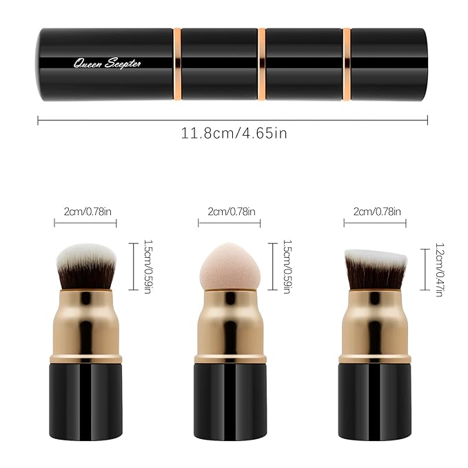 3 in 1 Professional Liquid foundation Makeup Brush Set Kabuki Face Blush Foudation Brush Powder Sponge for Powder/Liquid/Cream Travel Cosmetics Makeup Brushes with Cap-VivaGrace Women