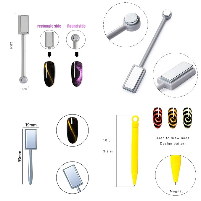 JERCLITY 8 Pieces Cat Eye Magnet for Nails Double-head Flower Design Nail Magnet Pens Magnet Stick Multi-Function Magnet Board 3D Magnetic for Cat Eye Gel Polish DIY Nail Art