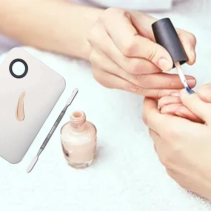 2 in 1 Makeup Mixing Palette Set with Spatula - Stainless Steel Foundation Accessories and Mixing Tools for Cosmetic, Nail Art, Lipstick-VivaGrace Women