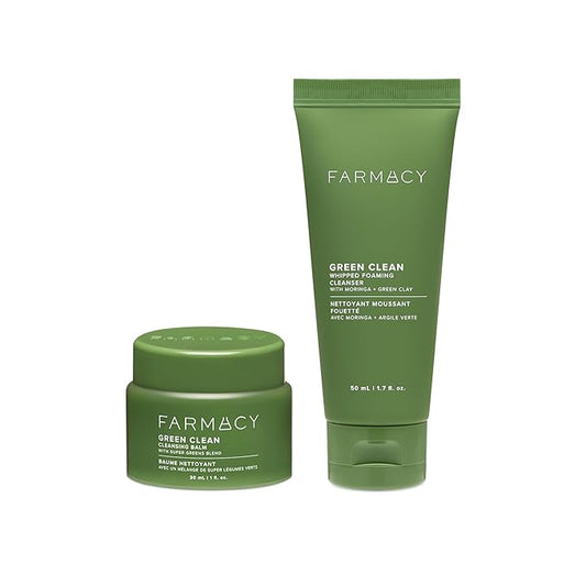 Farmacy Deep Double Cleanse Skincare Gift Set - Green Clean Makeup Remover Cleansing Balm & Whipped Foaming Face Wash for Oily Skin - Melts Away Makeup & Helps Promote Healthy Skin (2 Count)-VivaGrace Women
