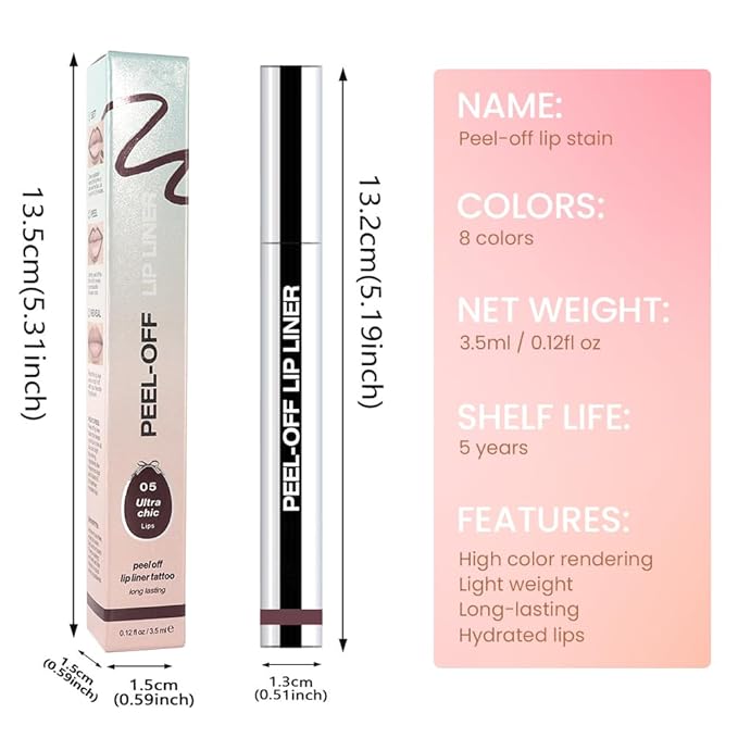 Matte Liquid Lip Stain Peel Off Lip liner Tattoo, Dark Brown Matte Peel Off Lip Stain, Long Lasting Waterproof Lipstick Lip Gloss Stain, Transfer-proof for All Skin Types, 0.12 fl oz 05#-VivaGrace Women