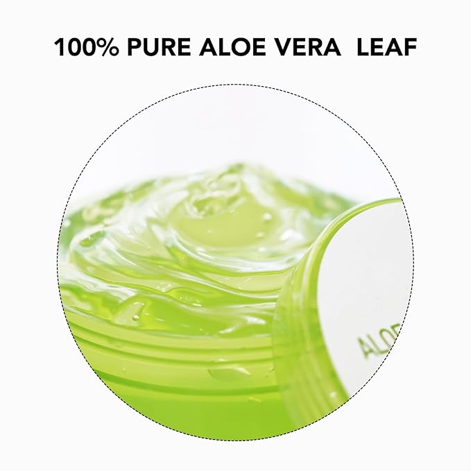 Aloe Vera Gel for Face, Skin, Hair & Sunburn Relief, Made with 100% Pure Aloe Gel for All Skin Types. Made in Korea. 300ml (10.1fl.oz) (2)-VivaGrace Women