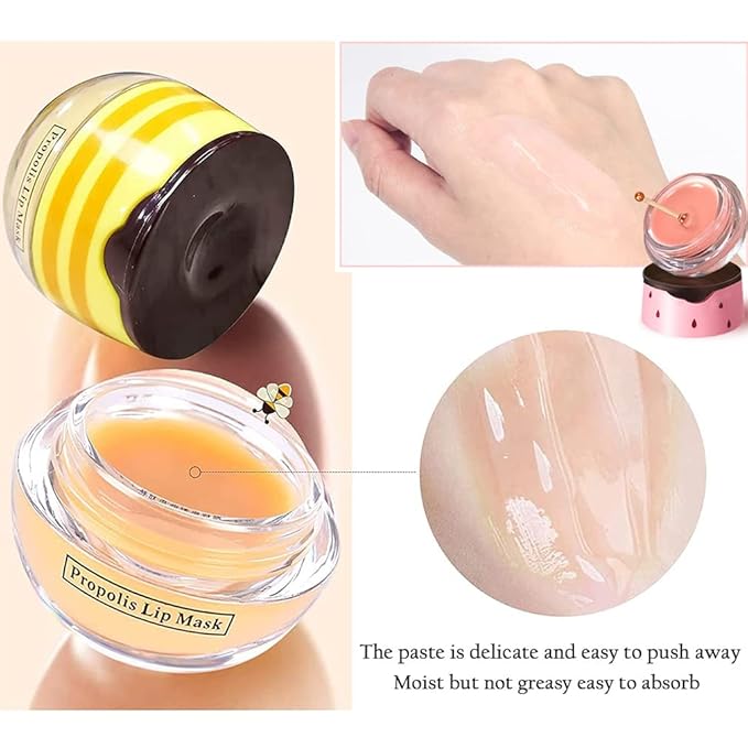 4 PCS Bee Lip Mask Balm Honey Pot, Strawberry & Honey Lip Masks Hydrating Prevention Dry and Cracked Lip Scrubs Exfoliator, Lip Exfoliating Sleeping Lip Mask, Moisturizing Lip Reduces Lip Lines-VivaGrace Women