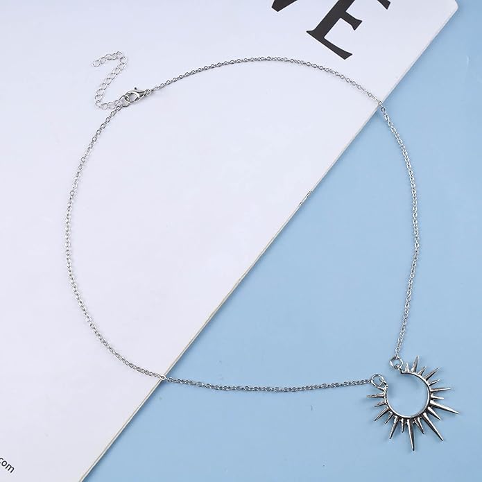Vintage Sunburst Pendent Necklace Hollow Sunburst Necklace Moonstone Gold Sun Choker Necklace Open Sunburst Necklace Jewelry for Women (Gold)-VivaGrace Women