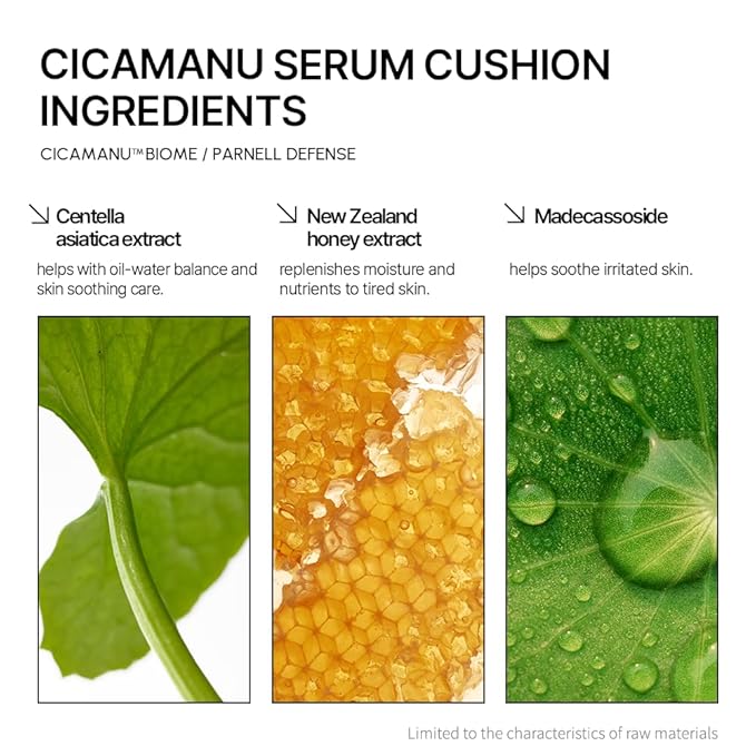 Parnell Cicamanu Serum Cushion - Moisturizing Foundation for Soothing, Coverage, Glass Skin and Lightweight for Sensitive and Dry Skin Pearl Skin (0.52 Fl Oz) (#24 Sand Beige)-VivaGrace Women