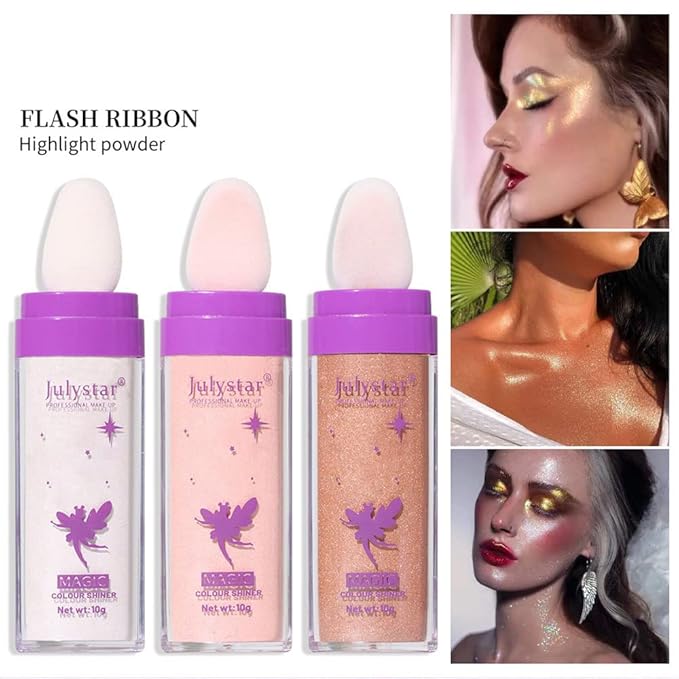 Highlighter Makeup Stick - Patting Powder, Body Glitter Fairy Dust Glitter Fairy Makeup Powder Stick Patting Powder Glitter Contour Blush Powder Face Brightens for Face Body Hair Makeup Kit - 3 Colors-VivaGrace Women