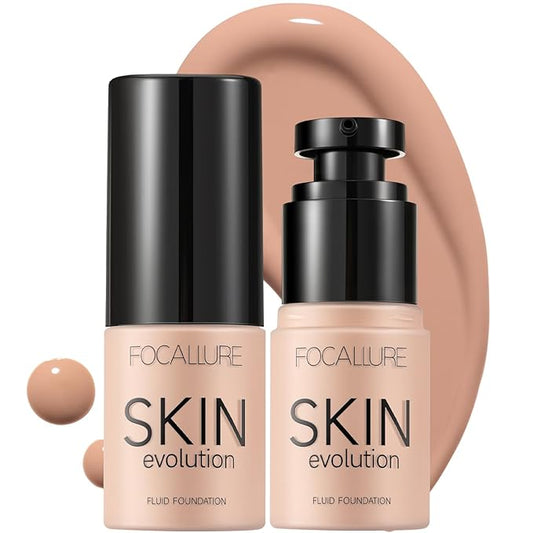 FOCALLURE 2 Pcs Liquid Foundation, Skin Evolution Foundation + Concealer, Full Coverage Foundation Makeup, Durable, Waterproof, Oil-Control, Hides Wrinkles & Lines, Warm Beige-VivaGrace Women