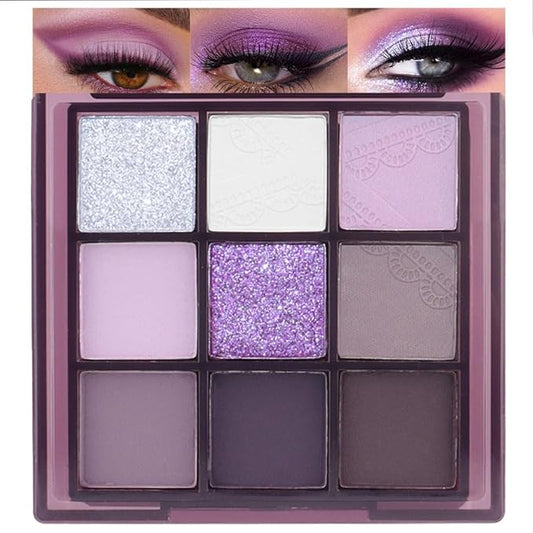 9 Colors Purple Silver White Tan Grape Matte Shimmer Eyeshadow Palette for Eye Makeup,High Pigmented Brown Eye Shadow Primers Powder Palet de sombras de ojos-VivaGrace Women