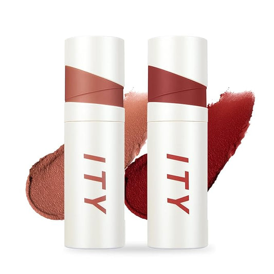 ITY Velvet Matte Finish Lip Stain-Mousse Textured Lip Clay, Conceals Lip Lines, Rich Pigment Lip Tint Lipsticks,2 Pack, 0.14 oz (4g) in Petal, Ruby-VivaGrace Women