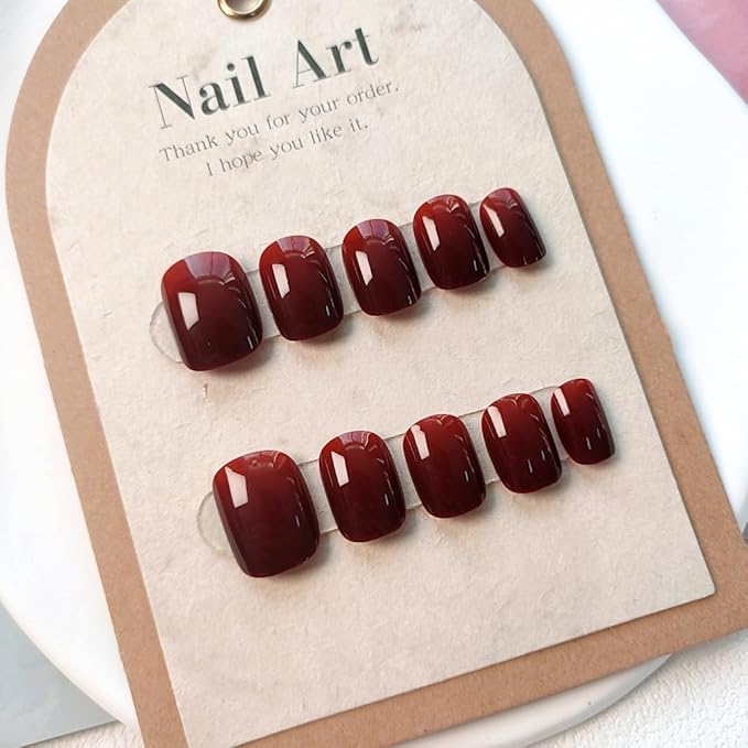 Red Press On Nails Short Square 24 Pcs, Designer Reusable Acrylic Fake Nails with Glue, Glossy Soft Gel Nails Wedding and Party, Stick On Glue On Nails, Nails for Women Gift