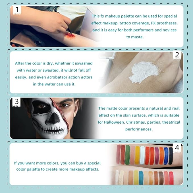 12 Colors Alcohol Activated Makeup Palette Set with Mimic Wound Sponge Makeup Egg for SFX Makeup Halloween Makeup-VivaGrace Women