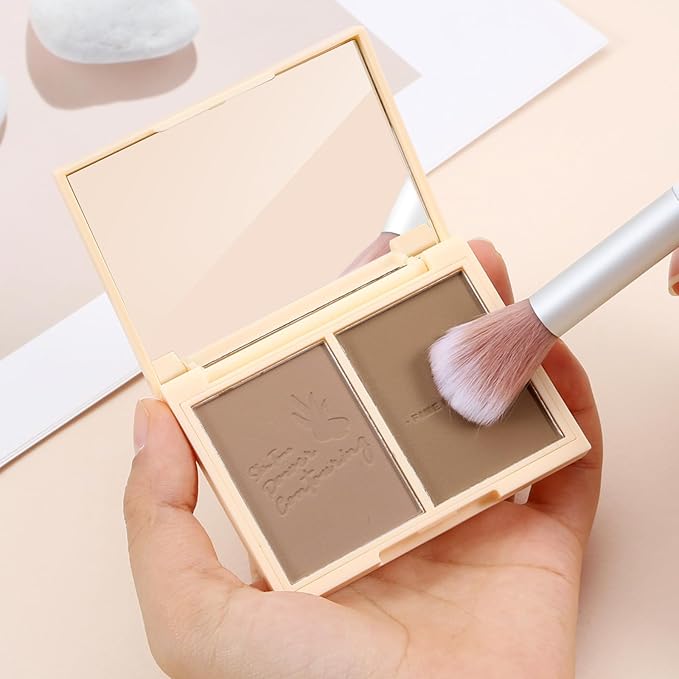 Boobeen Highlighter Contour Makeup Palette Face Matte Bronzer Powder, Compact Contouring Blush for Cheeks, Natural Long Lasting with Brush-VivaGrace Women