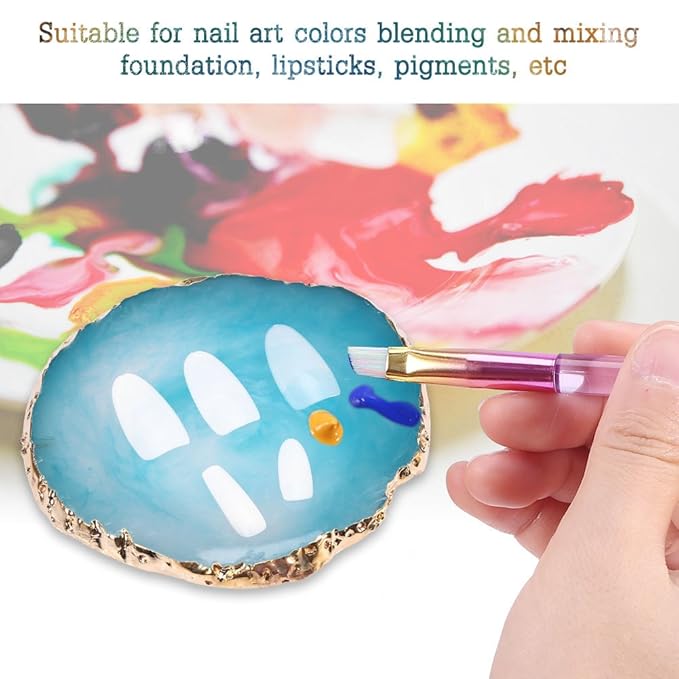 Nail Art Palette, Natural Resin Stone Nail Art Palette for Painting Placing Things Making Nail(Blue)-VivaGrace Women
