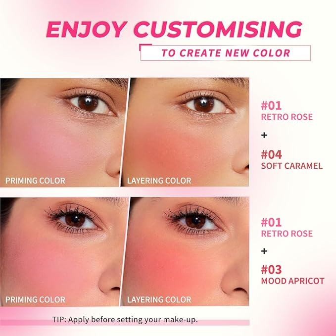 4 Colors Liquid Blush Makeup Kit, Long Lasting Pigmented Natural Matte Face Blush Cream Gel, Lightweight, Blendable, Cruelty Free Women Face Cosmetics Set 4Pcs-VivaGrace Women