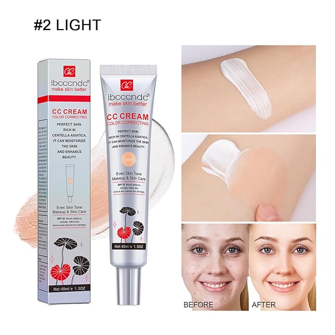 Color Correcting CC Cream with SPF 25,Full-Coverage Foundation,Hydrating Serum,Refine Skin Texture, Avoid Sun Damage (Light, 45 ml)-VivaGrace Women