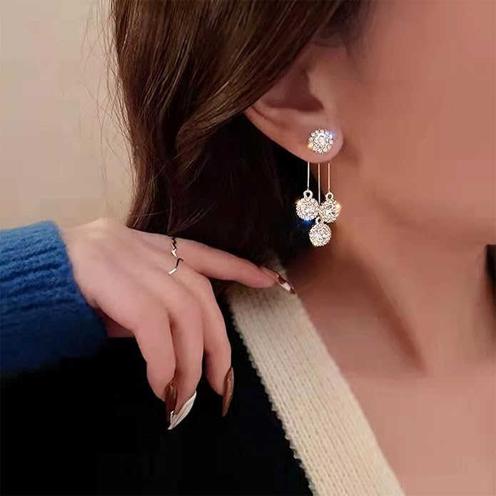 Vintage Crystal Chandelier Drop Earrings Rhinestone Ball Dangle Earrings Gold Rhinestone Stud Earrings Sparkle Bridal Chandelier Earrings Jewelry for Women-VivaGrace Women