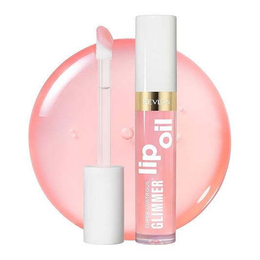 REVLON Super Lustrous Glimmer Lip Oil, Moisturizing & Tinted, Shiny Finish, Made with Plant-Based Squalane, 001 Candy Hearts, 0.13 fl oz-VivaGrace Women