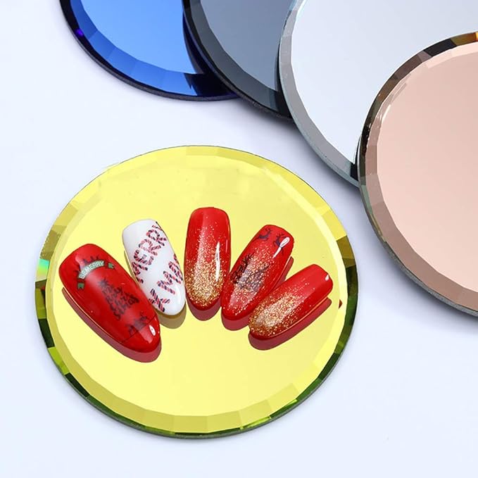 5Pcs Mirror Empty Nail Art Palettes Plate Round Glass Manicure Palette Nail Art Display Tray Board Holder Gel Polish Drawing Color Mixing Palette for Women Beauty Tool, Assorted Color-VivaGrace Women