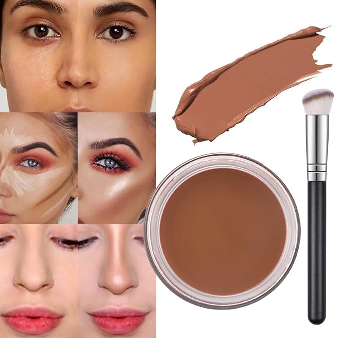 Pot Concealer with Makeup Brush Set,Tattoo Color Correcting Concealer,Full Face Color Correcting Conceal Foundation,Under Eye Concealer Brightener Dark Eye Ring corrector de ojeras (07-DEEP)-VivaGrace Women